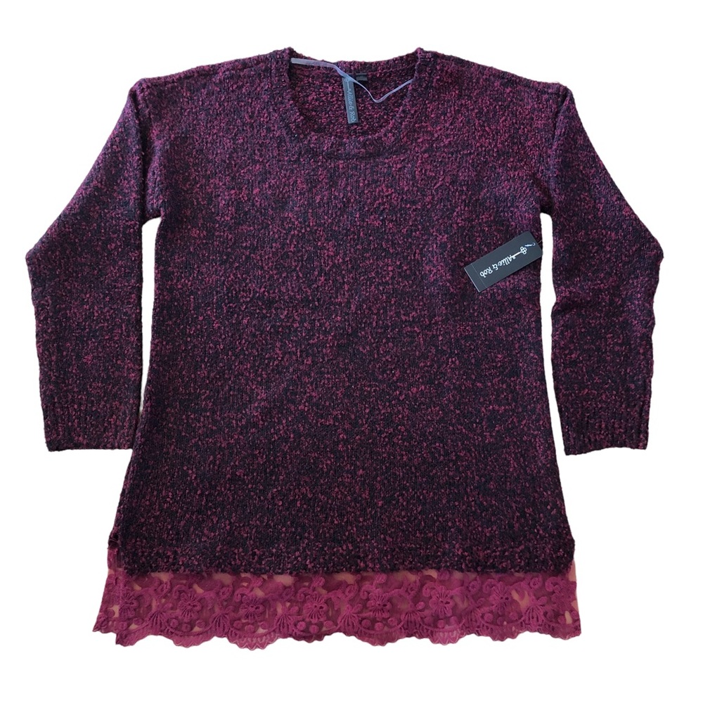 Knit sweater with lace trim. New with tags